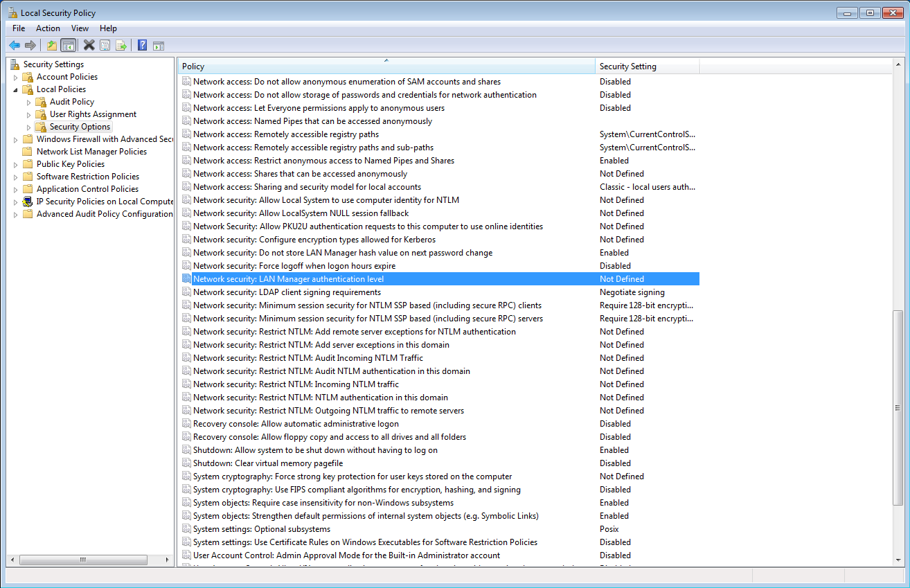 Figure 7: Set NTLMv2 only security policy - step 1